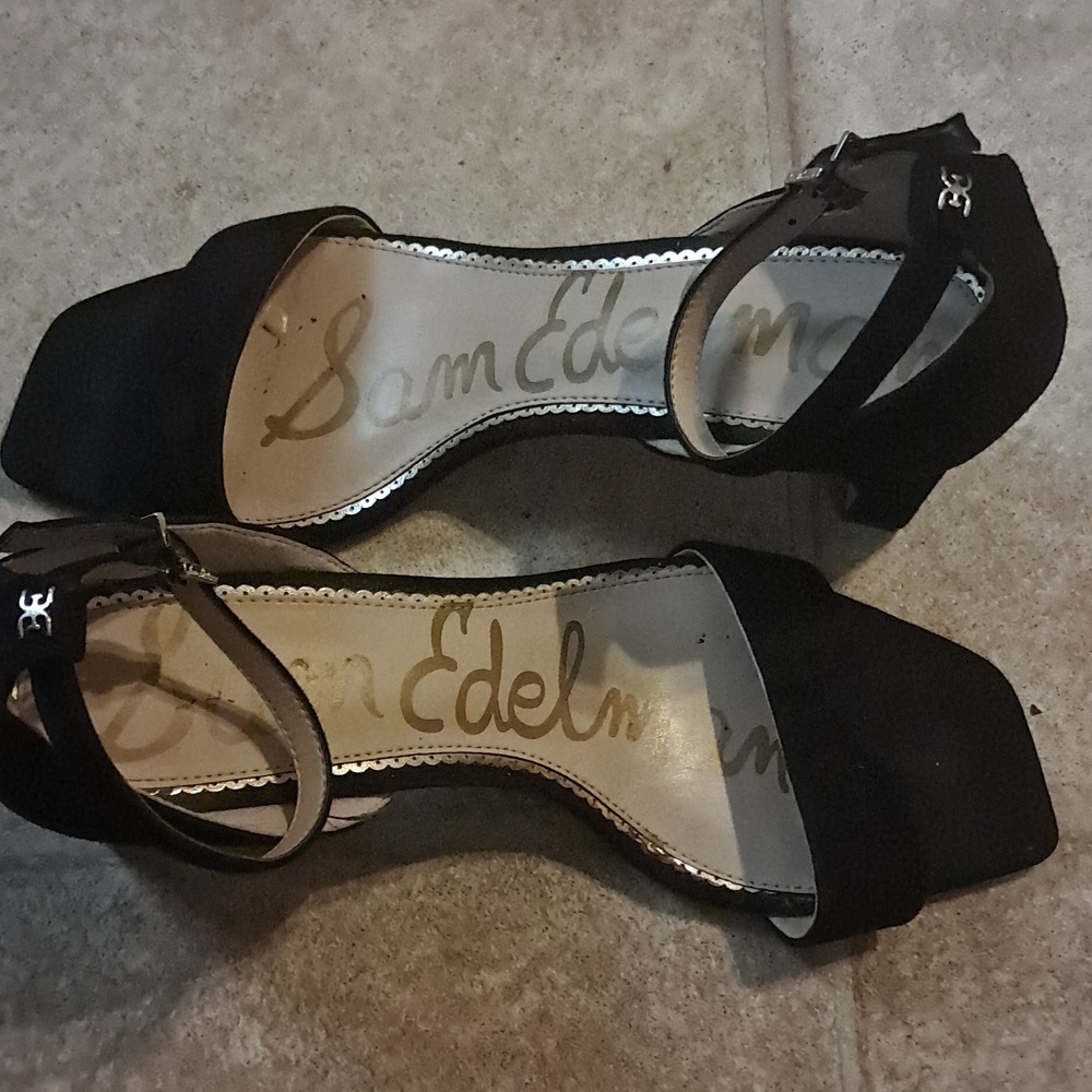 Sam Edelman Yaro Black Block Heel Ankle Strap Suede Shoes Size 10 - Picture 7 of 8